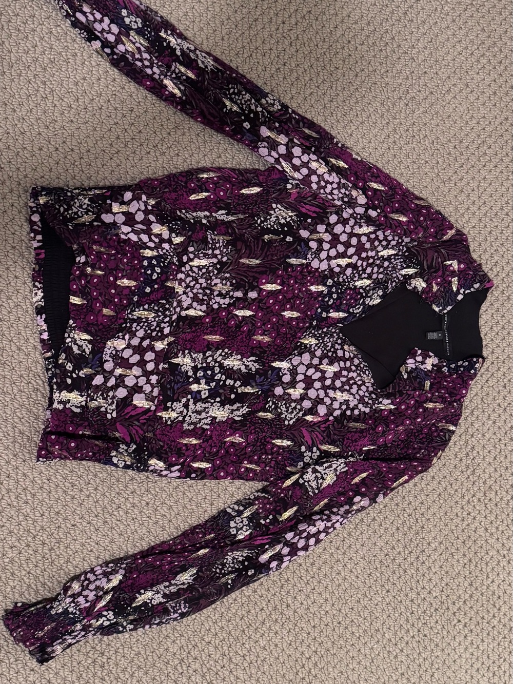 White House Black Market Black & Purple Floral Bomber Jacket